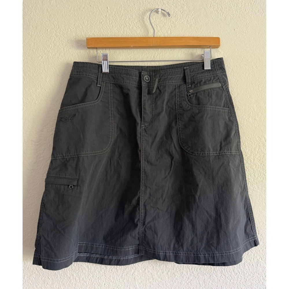 Kuhl Women Charcoal Gray Cargo Hiking Skirt Cotton Blend Utility Skort Size 10
